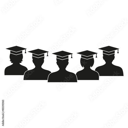 graduates and graduation cap icon.