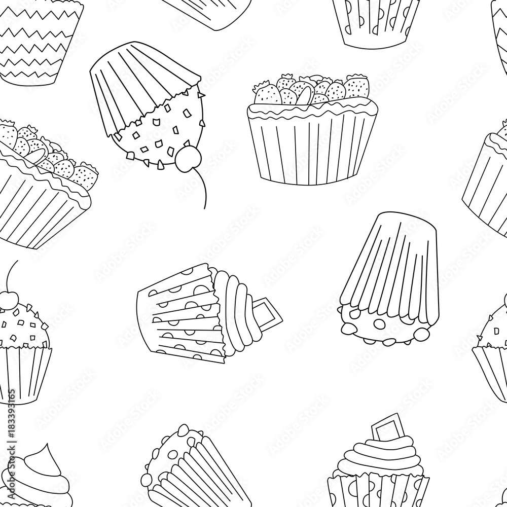 Cupcake seamless pattern in cartoon style