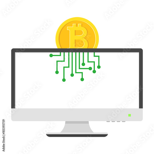 Bitcoin gold coin with microcirculation on screen computer
