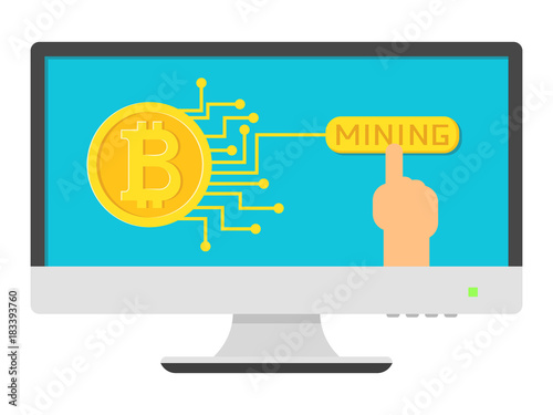 Mining bitcoin gold coin with microcirculation on screen computer