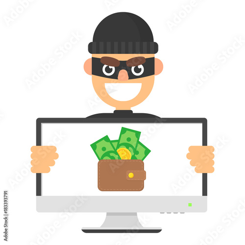 Money wallet on screen computer with attacker hacker