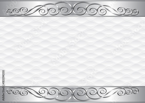 white background with silver ornaments and decorative pattern