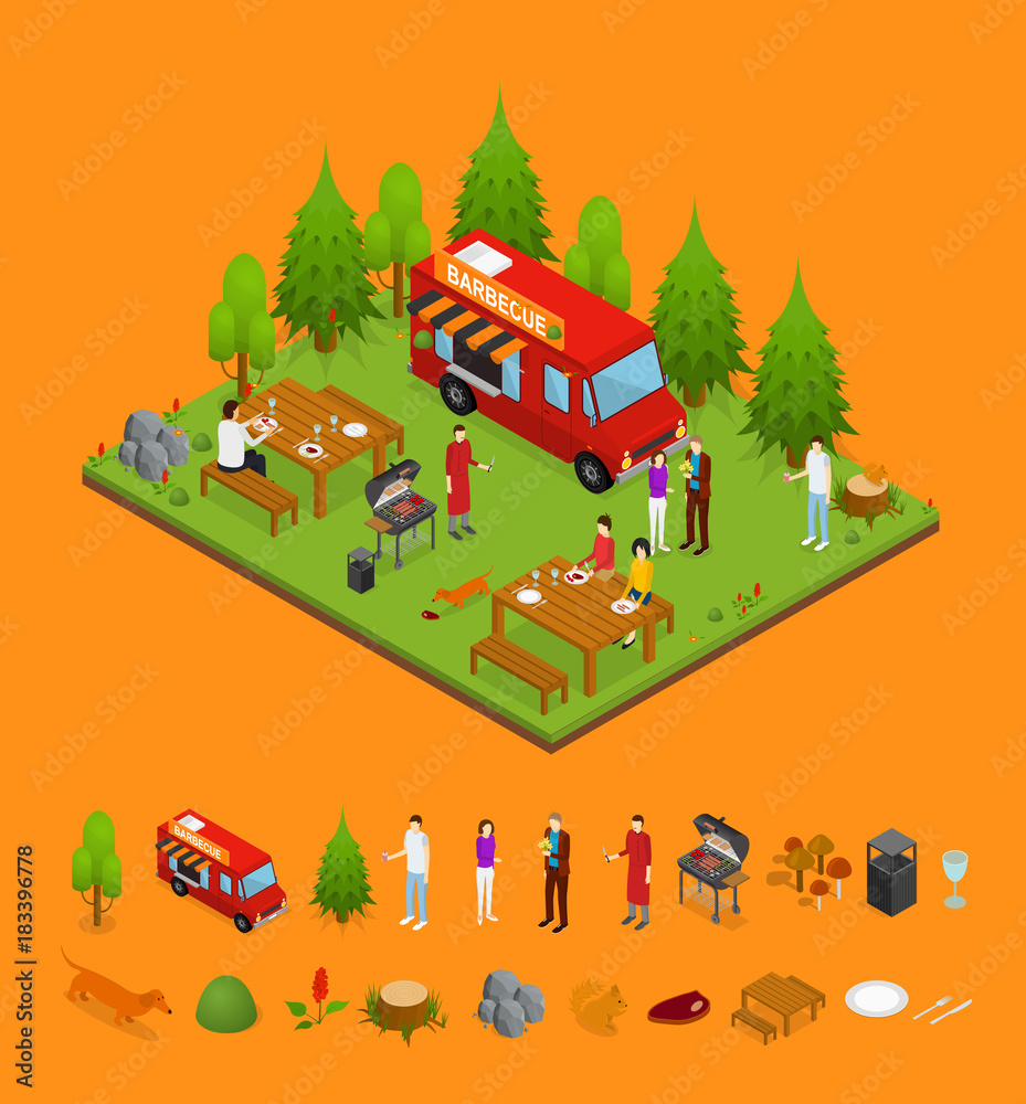 Bbq and Parts Isometric View. Vector