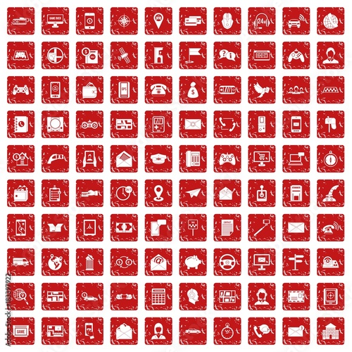 100 telephone icons set grunge red