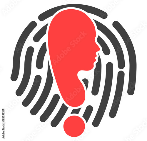 Digital footprint icon, exclamation mark and fingerprint