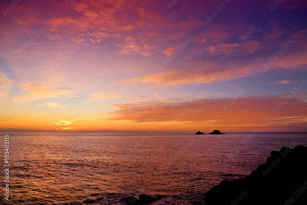 Sunset over Porth Nanven in the Cot Valley of Cornwall, England