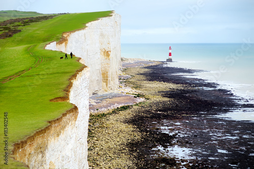 Beautiful white chalk cliffs of the Seven Sisters at Birling Gap coastline, Eastbourne, East Sussex, UK
