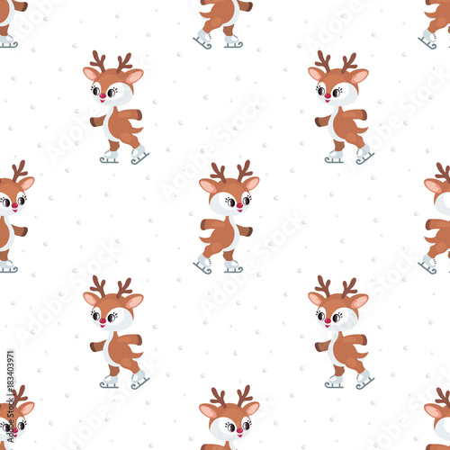 Christmas seamless pattern with the image of the little cute deer. Vector background.