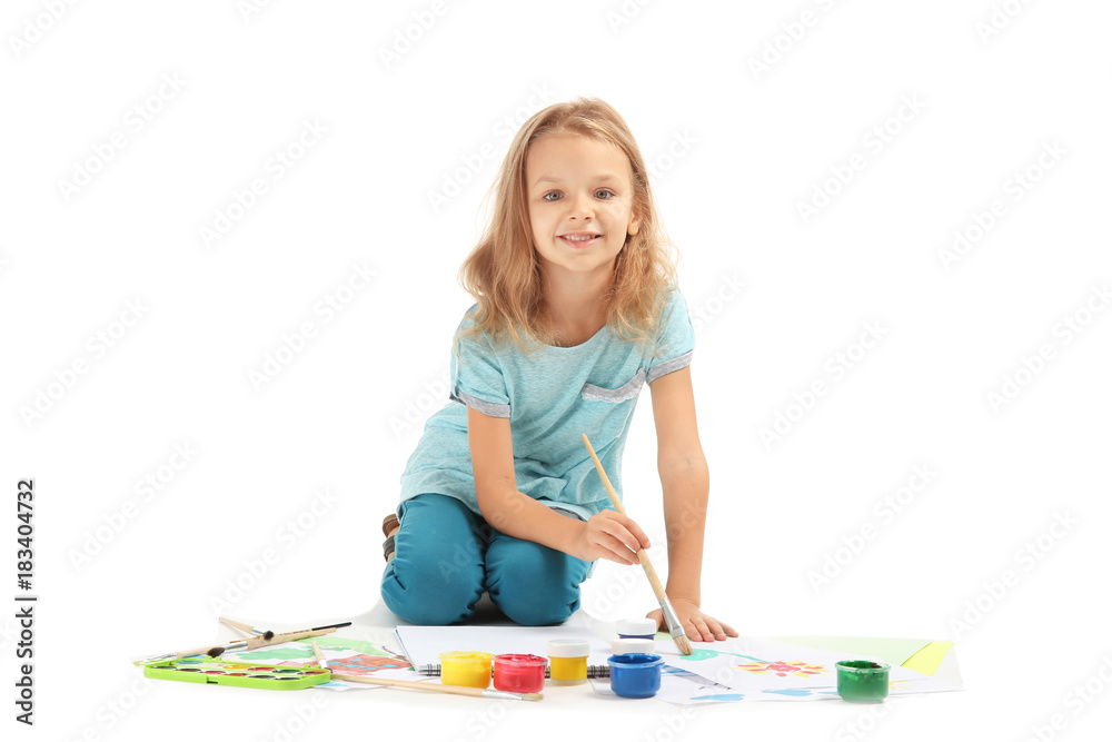 Little girl painting against white background Little girl painting against white background