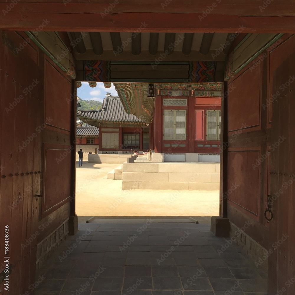 View through Ancient Korean Doorway