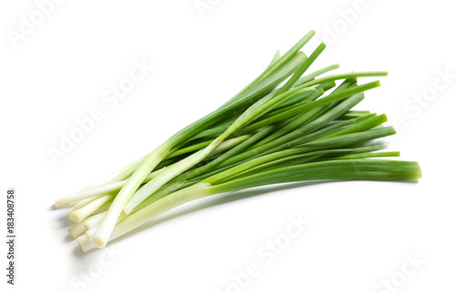 Fresh raw green onion on white background
