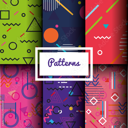 lines figures and colors patterns set vector illustration