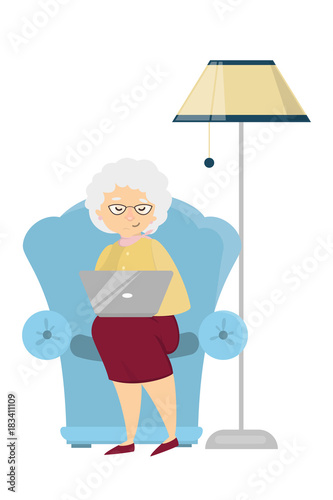 Old woman with laptop.