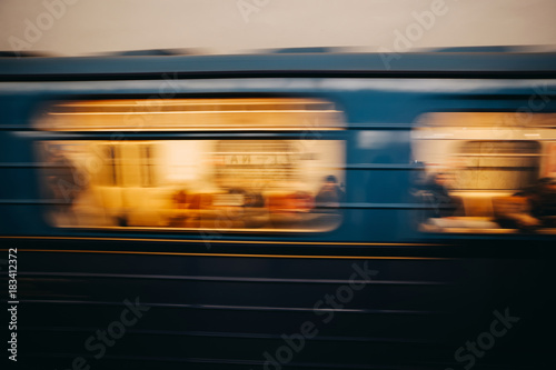 Subway metro city underground in fast motion blur background