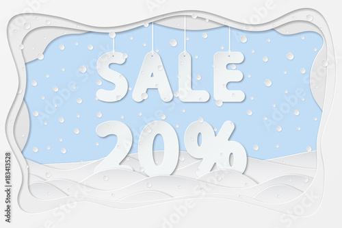 vector illustration of sale 20 percent lettering as layered paper cutting art design