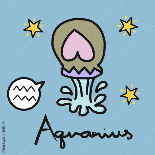 Aquarius horoscope cartoon vector illustration doodle style