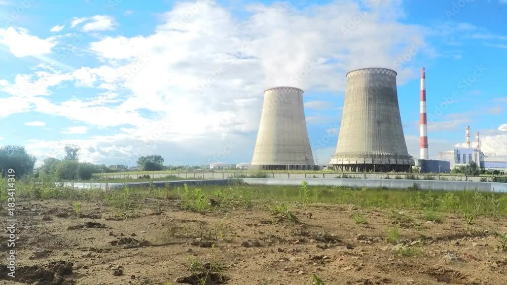 power plant and white clouds on a summer day timelapse power plant and white clouds on a summer day timelapse