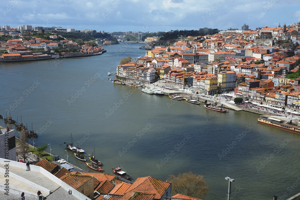 View on a river in Porto, Portugal. View from above, background.
