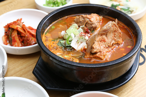 Gamjatang is a popular korean meal whch is a a spicy Korean stew made from the spine or neck bones of a pig.