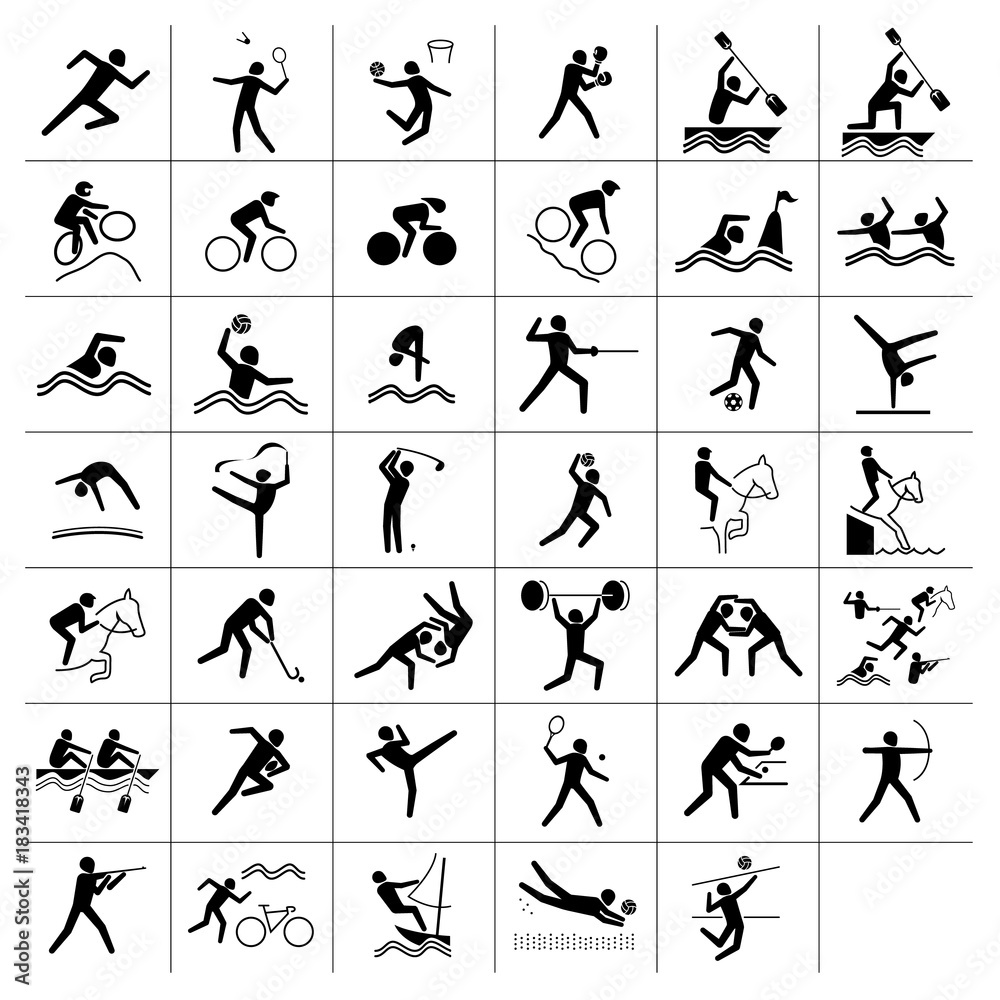 Illustration represents pictogram of varied sports, several games. Ideal for sports and institutional materials Illustration represents pictogram of varied sports, several games. Ideal for sports and institutional materials