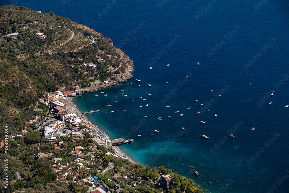 Aerial view Nerano village, by Amalfi Coast, Italy