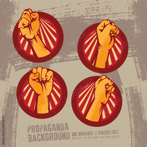 Propaganda Logo Style Revolution Fist Raised In The Air. Clenched Fist	