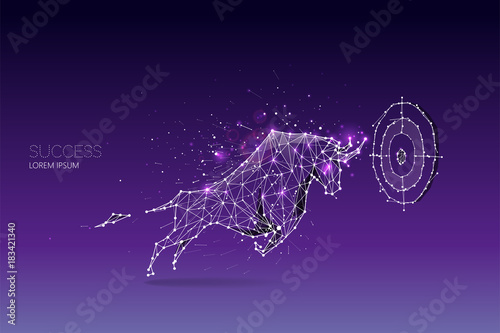 The particles, geometric art, line and dot of Bull moving