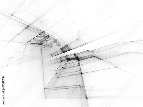 Abstract high key background element. White texture. Fractal graphics series. Three-dimensional composition of repeating grids. Information technology concept.