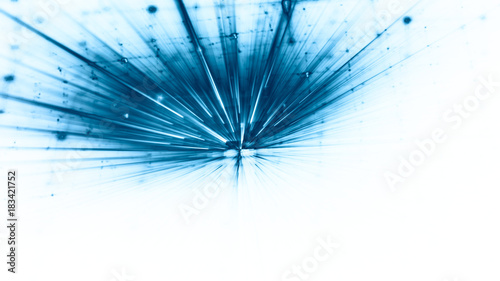 Abstract blue and white background. Fractal graphics series. Three-dimensional composition of bokeh blurs and light beams.
