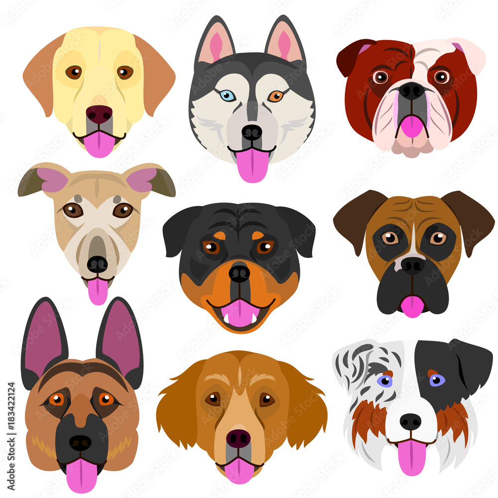 dog face set with tongue out Stock Vector | Adobe Stock