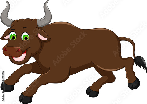 cute bull cartoon running with smile happiness