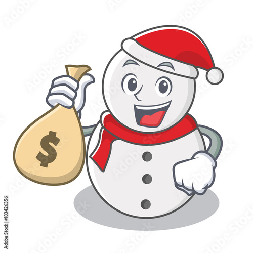 With money bag snowman character cartoon style