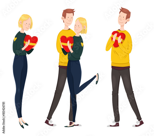 Couple with heart on Valentine's day set