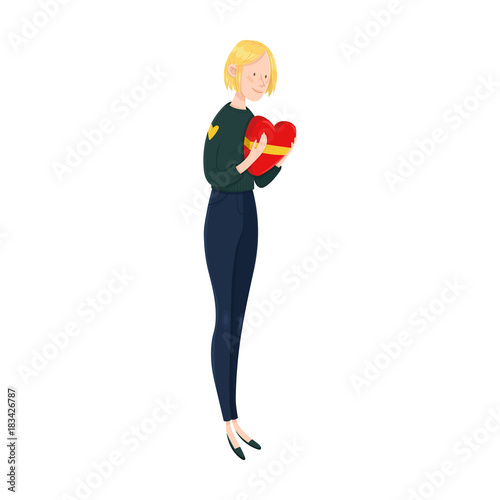 Girl with a gift for Valentine's day