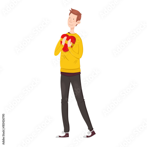 A guy with a heart on St. Valentine's Day