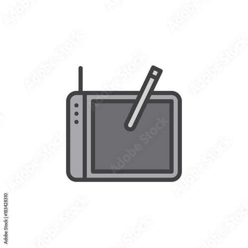 Designers graphic tablet and pen filled outline icon