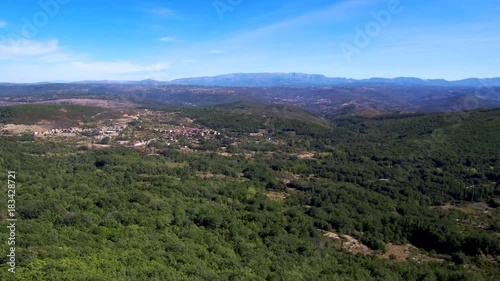 Drone en Madroñal. Pueblo de Salamanca, en la comunidad autónoma de Castilla y León (España) dentro de la comarca de la Sierra de Francia. Video aereo photo