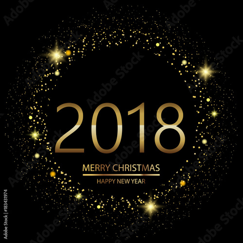 Happy New Year background with glowing lights text 2018 on black background. Vector