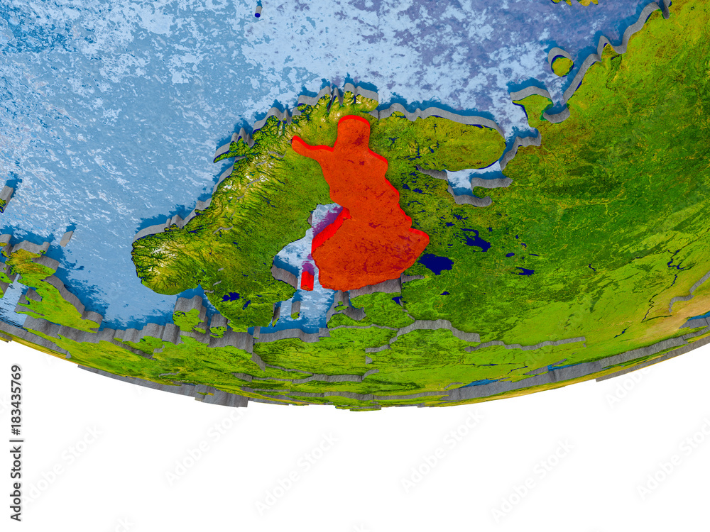 Finland in red on Earth model
