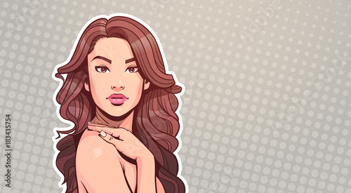 Beautiful Woman Portrait Attractive Female With Long Hair Over Vintage Pop Art Style Background With Copy Space Vector Illustration