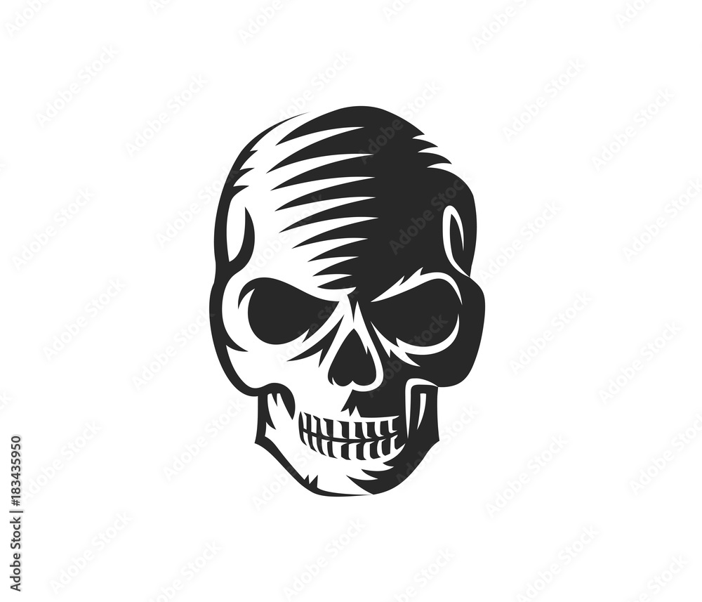 Obraz premium Vector black and white illustration of human skull