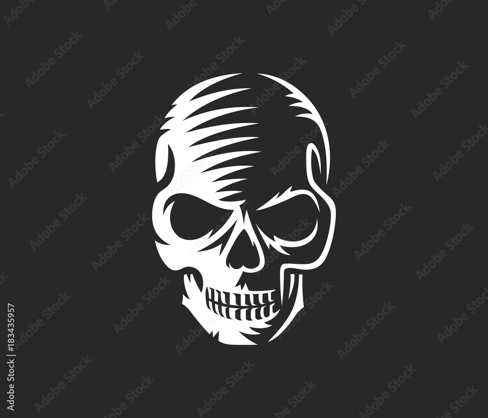 Fototapeta premium Vector black and white illustration of human skull