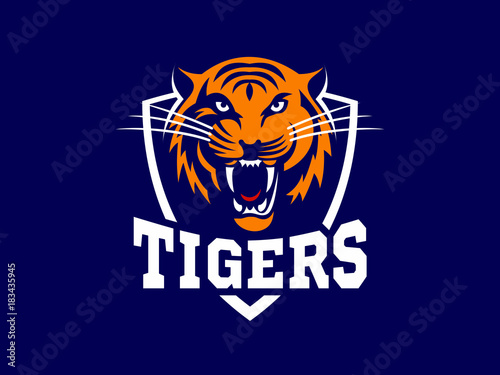 Tigers - logo, icon, illustration on dark blue background