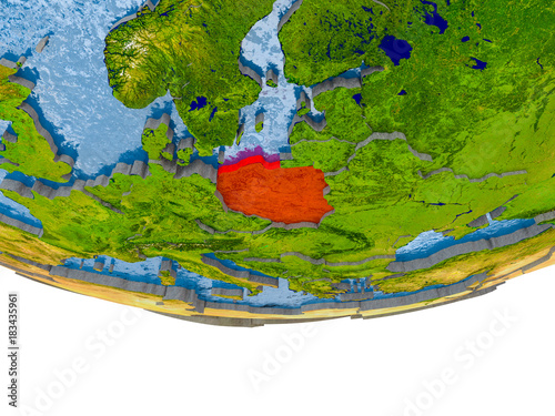 Poland in red on Earth model