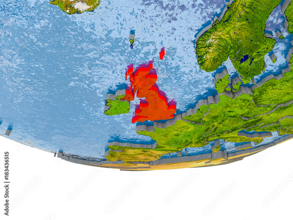 United Kingdom in red on Earth model