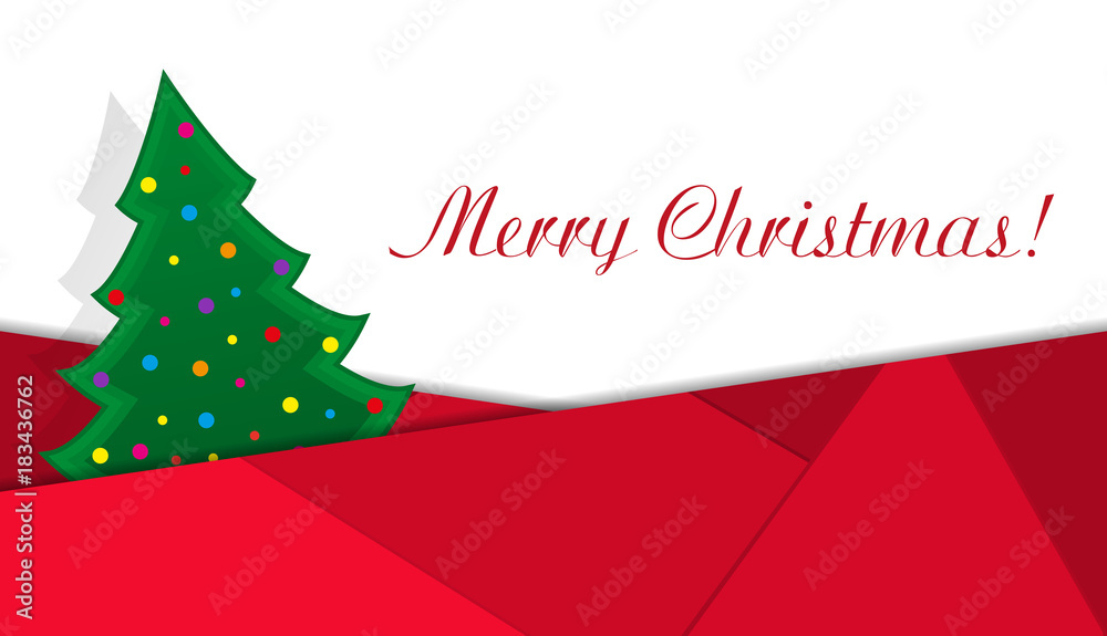 Christmas red background with Christmas tree. Vector