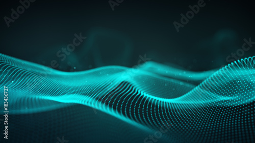 Blue futuristic cyber surface 3D rendering with DOF