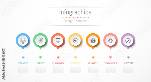 Infographic design elements for your business data with 7 options, parts, steps, timelines or processes. Vector Illustration.