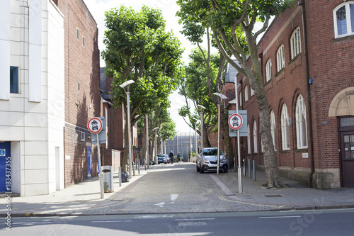 The empty street in one way street.