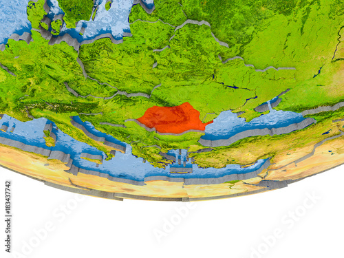 Romania in red on Earth model